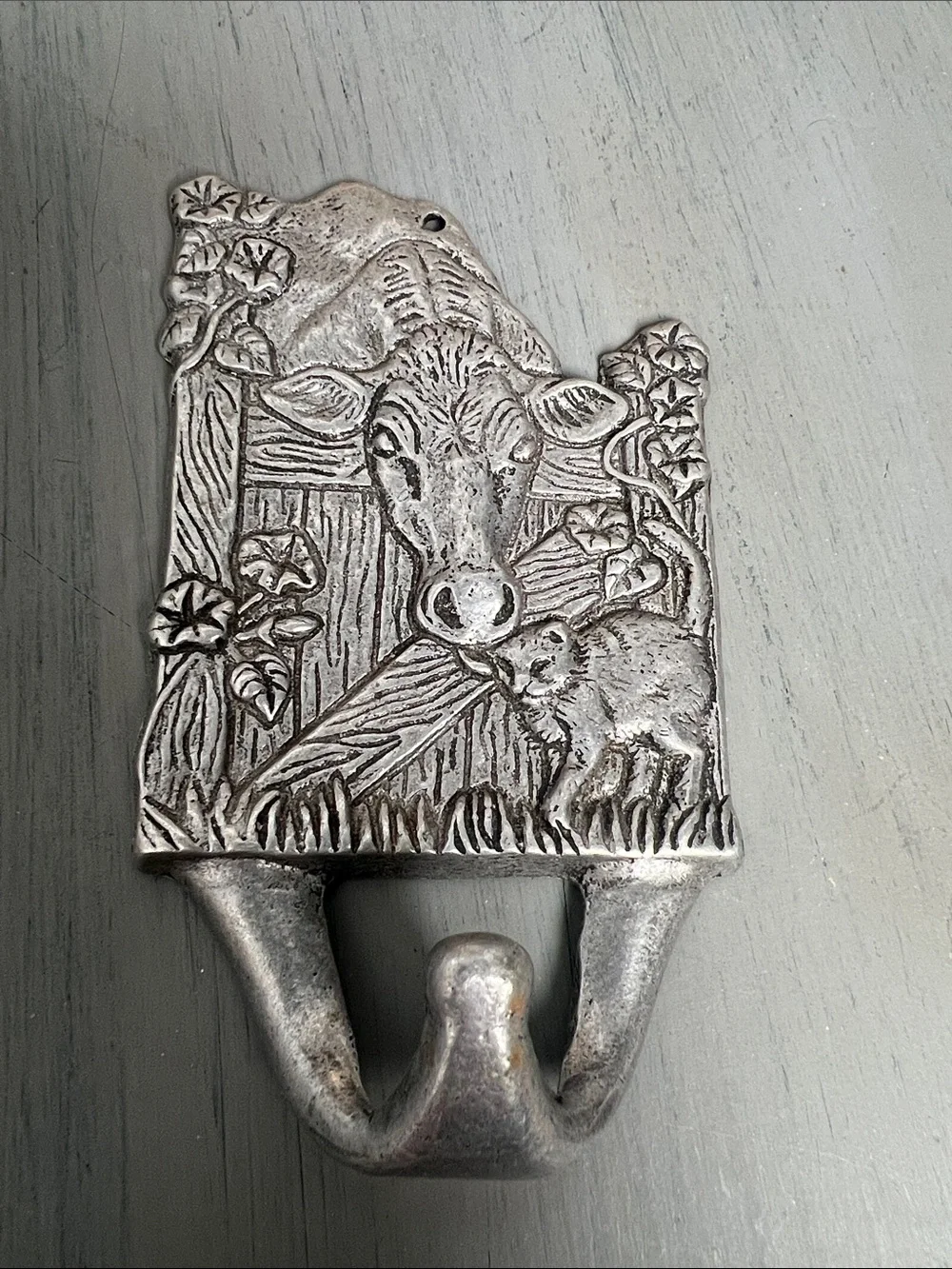 Vintage hook-Cow & kitten Metal Wall Hook in Aluminum. Ready to hang